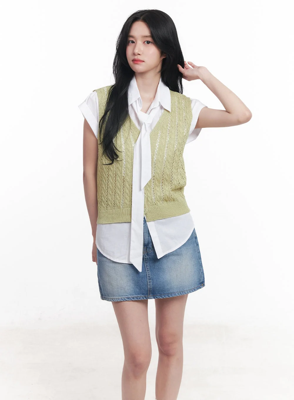 Collared Blouse Top Neck-Tie Set CY523 - Image 8