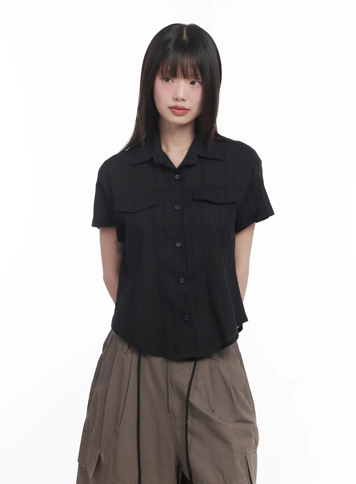 Collared Buttoned Short-Sleeve Shirt CU518 - Image 2
