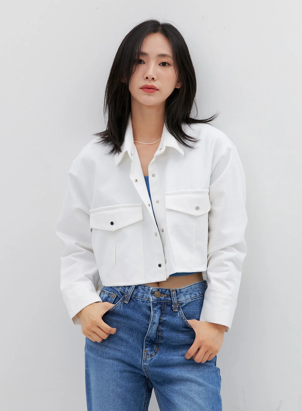 Collared Cotton Crop Jacket OG318 - Image 4