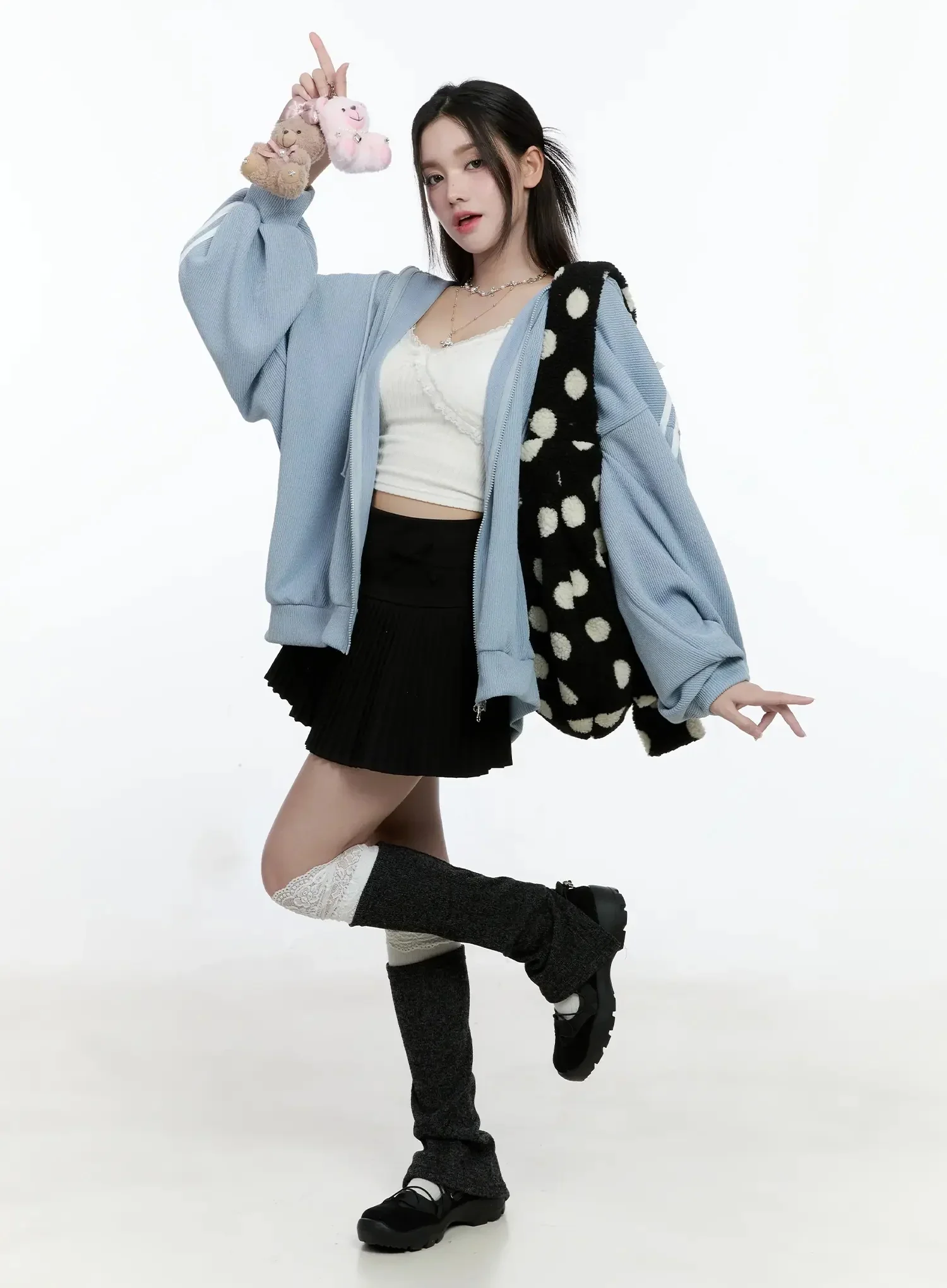 Contrast Oversized Zip-Up Hoodie IO527 - Image 13