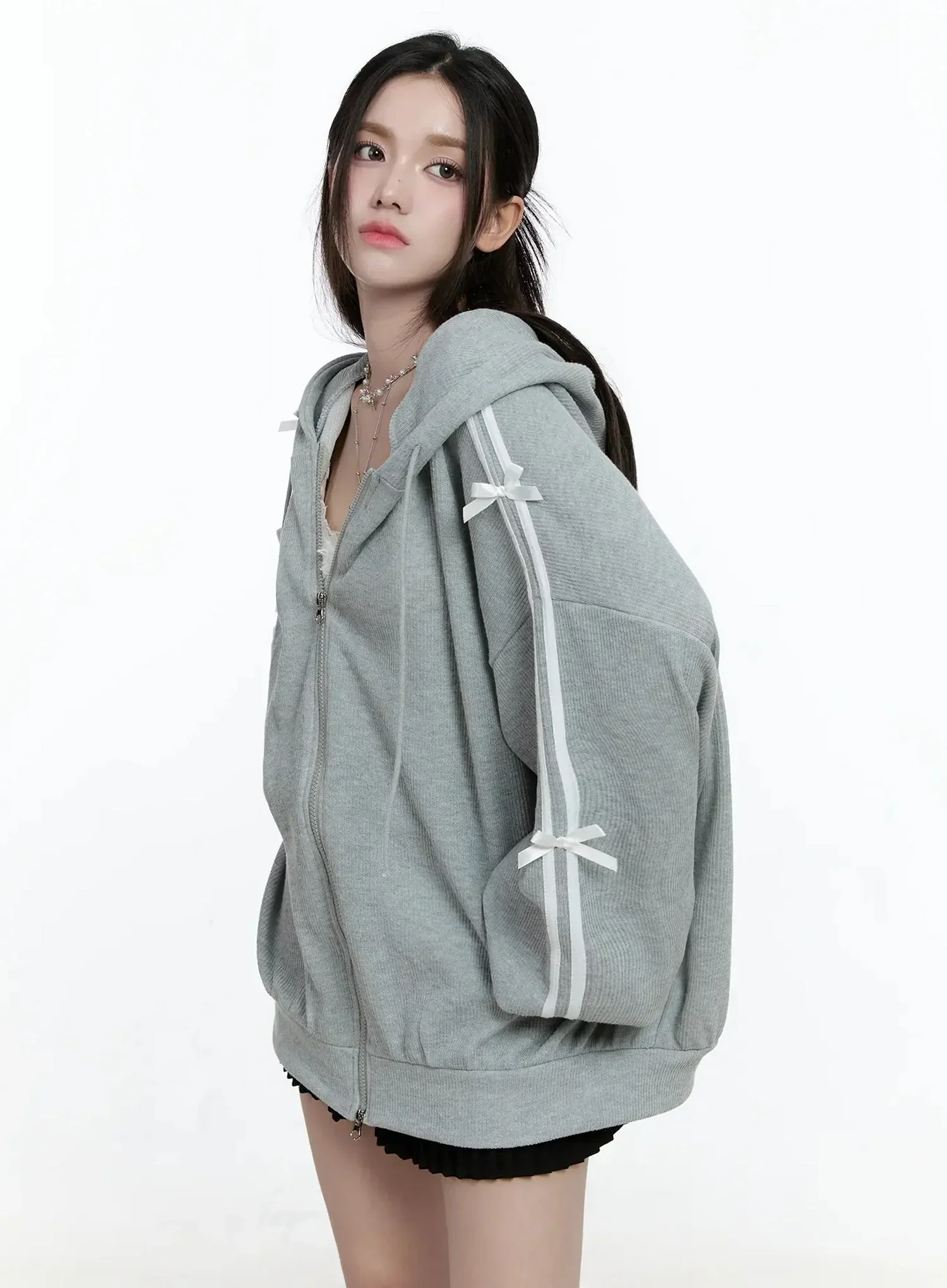 Contrast Oversized Zip-Up Hoodie IO527 - Image 15