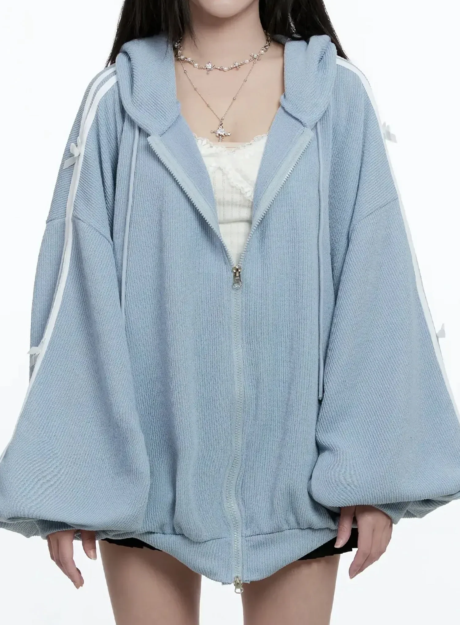 Contrast Oversized Zip-Up Hoodie IO527 - Image 4