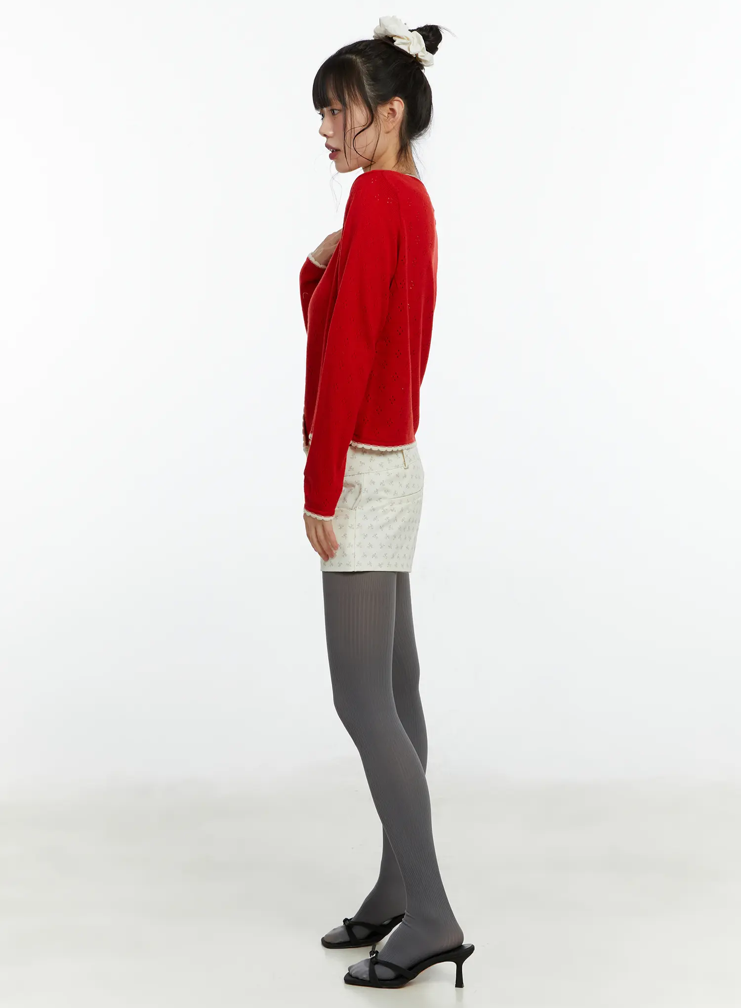 Contrast Pointelle Lace Trim Cardigan CF509 - Image 3
