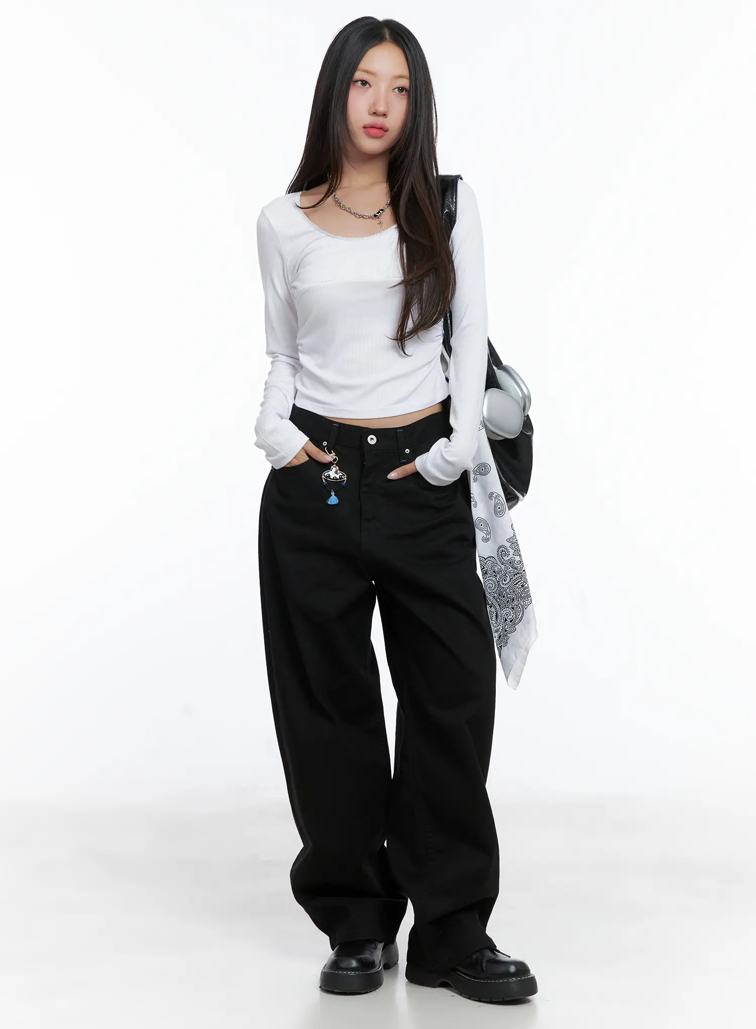 Contrast Stitch Wide-Leg Pants CS502
