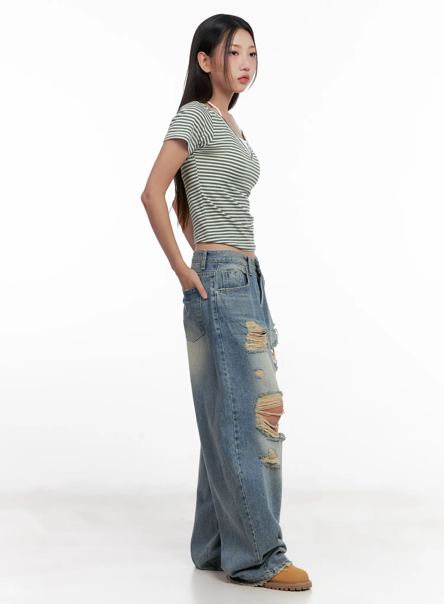 Contrast Stripe Layered Halter Tee CL518 - Image 3