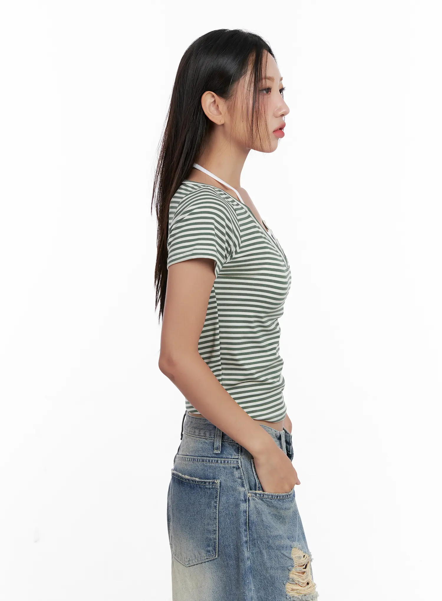 Contrast Stripe Layered Halter Tee CL518 - Image 5