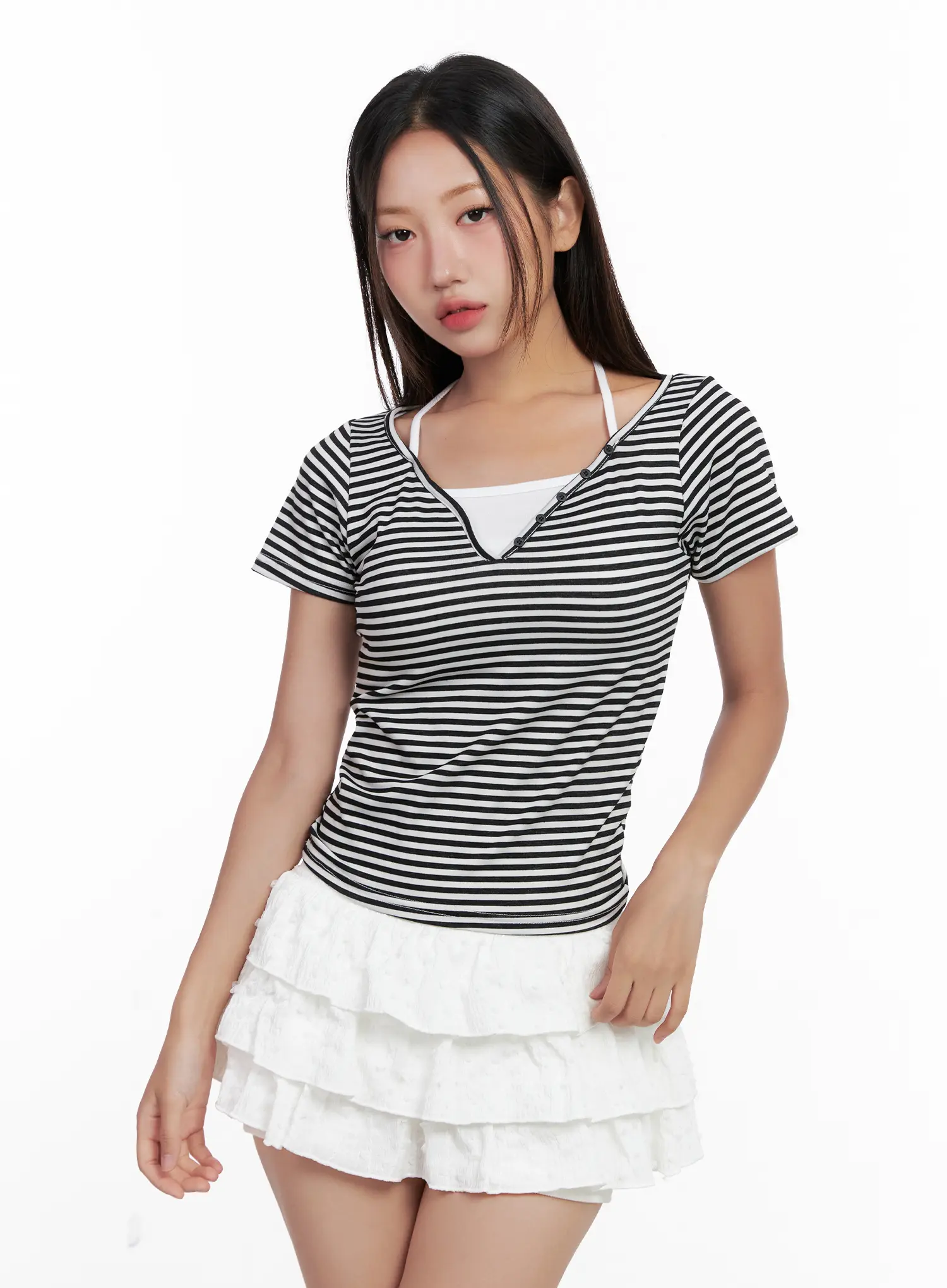 Contrast Stripe Layered Halter Tee CL518 - Image 9