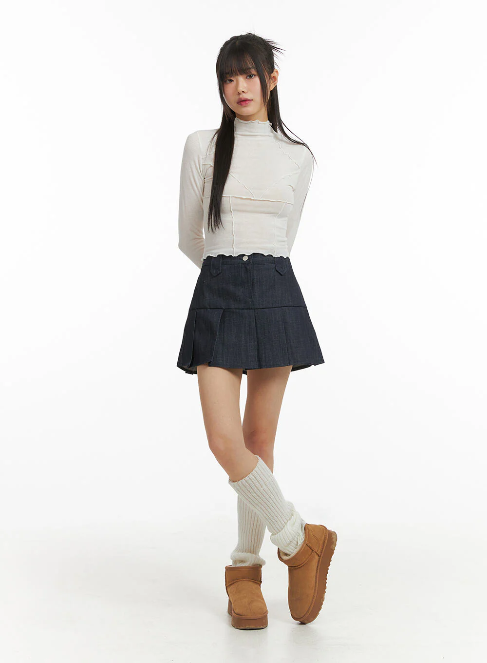Contrasting Binding Turtleneck Long Sleeve Top CJ415 - Image 3