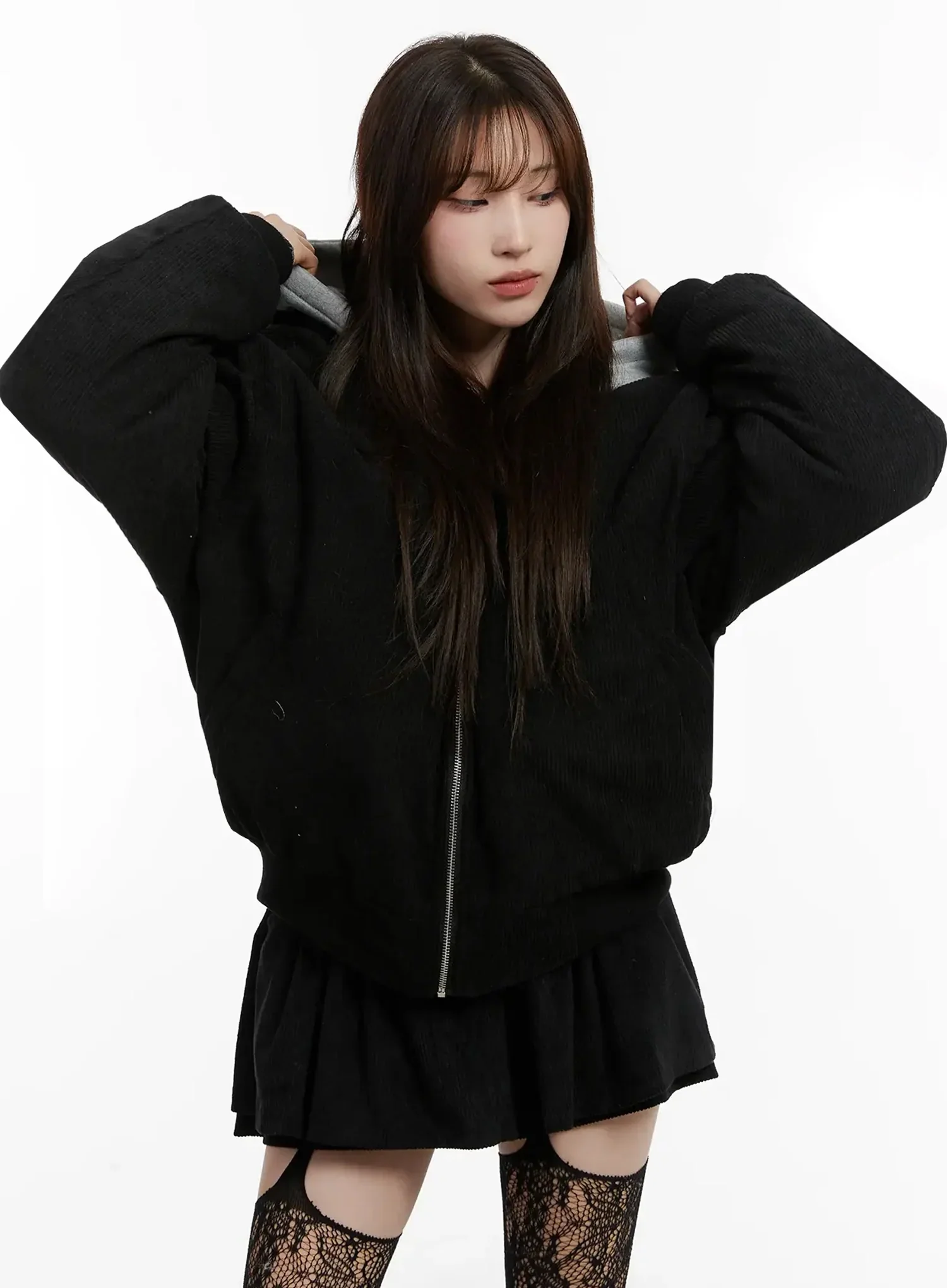 Corduroy Hooded Bomber Jacket IJ521 - Image 6