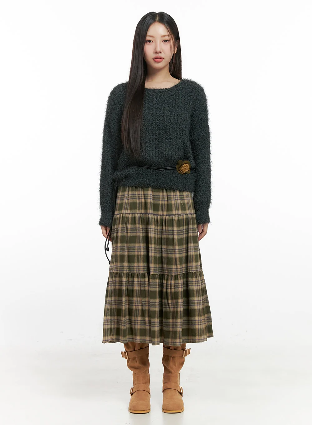 Cotton Check Print Maxi Skirt IN415 - Image 3