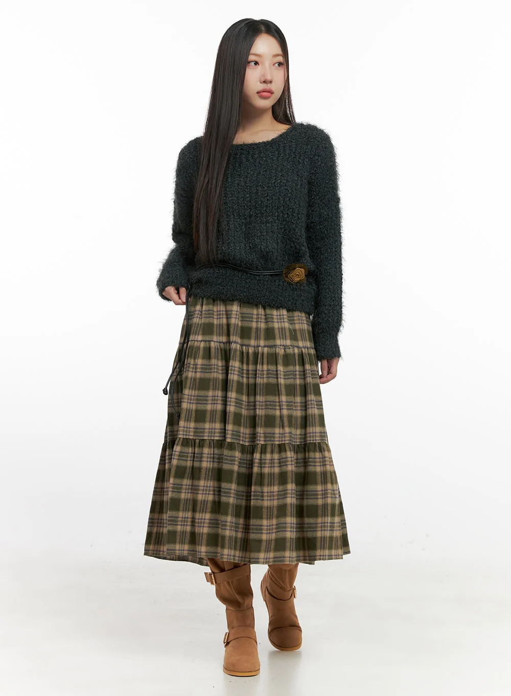 Cotton Check Print Maxi Skirt IN415 - Image 6