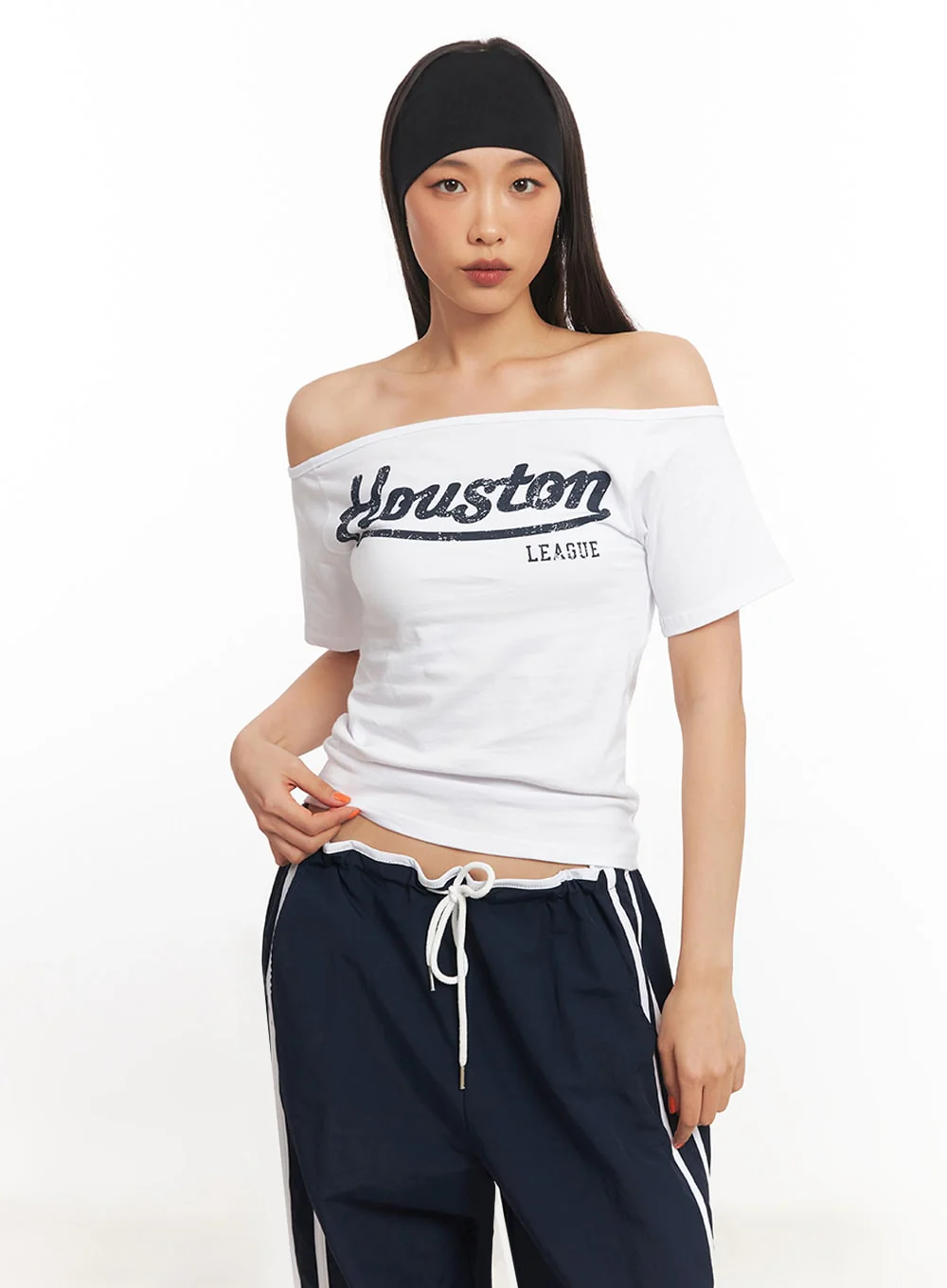 Cotton Graphic Off-Shoulder T-Shirt IA507 - Image 14