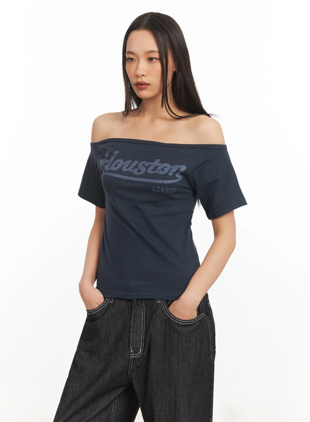 Cotton Graphic Off-Shoulder T-Shirt IA507 - Image 15