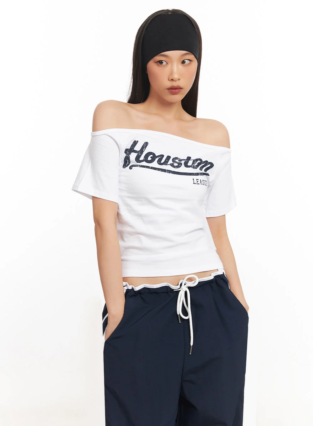 Cotton Graphic Off-Shoulder T-Shirt IA507 - Image 6