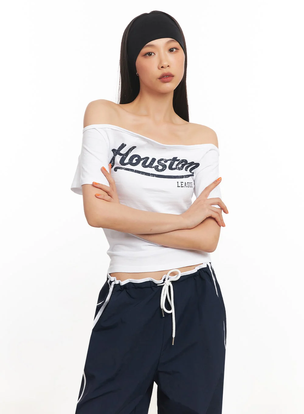 Cotton Graphic Off-Shoulder T-Shirt IA507 - Image 7