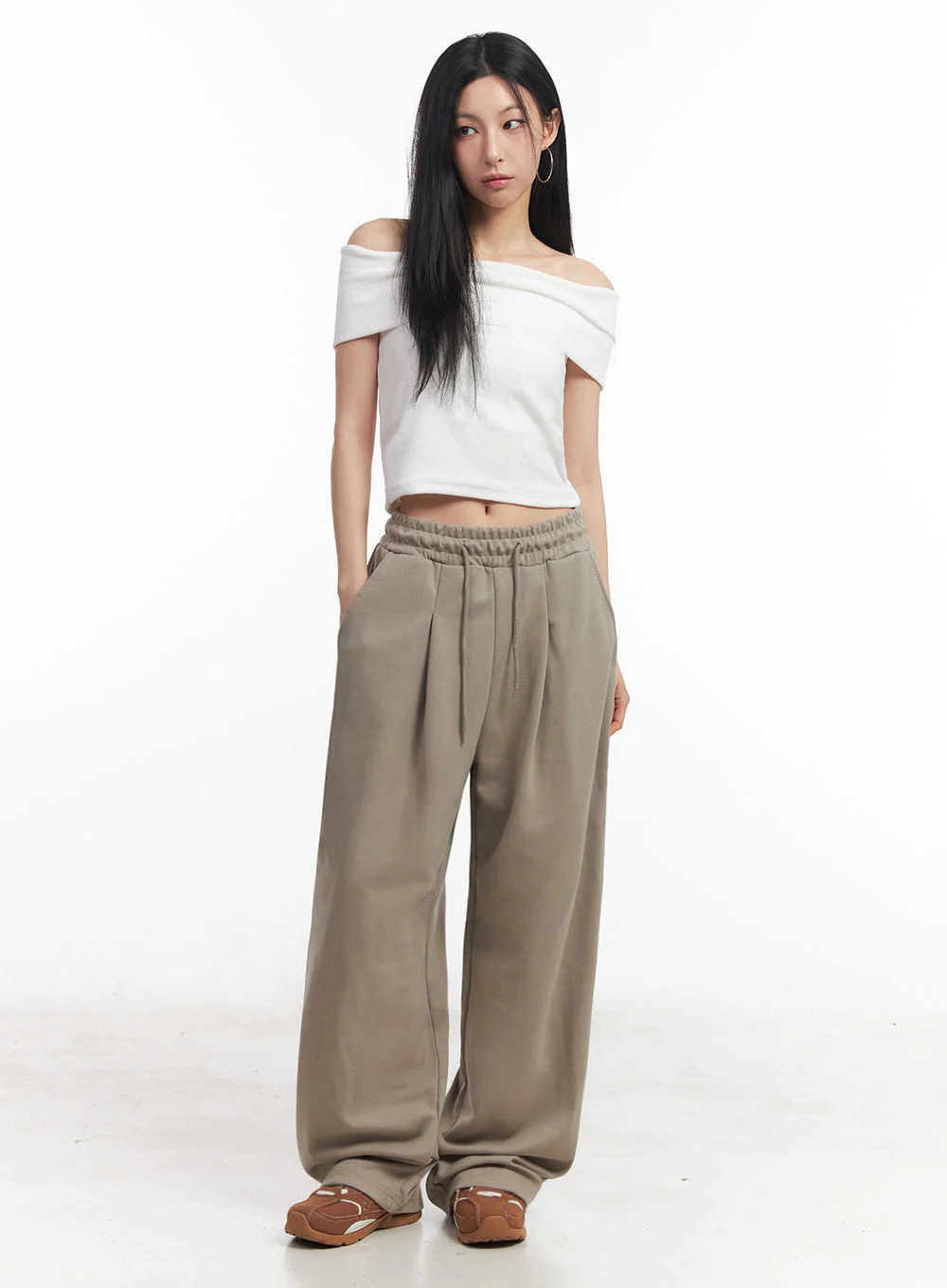 Cotton Pintuck Wide-Fit Sweatpants IY516 - Image 5