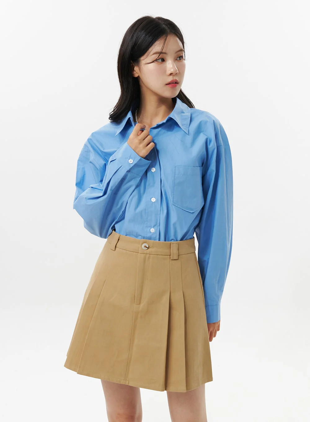 Cotton Pleated Mini Skirt OO312 - Image 5