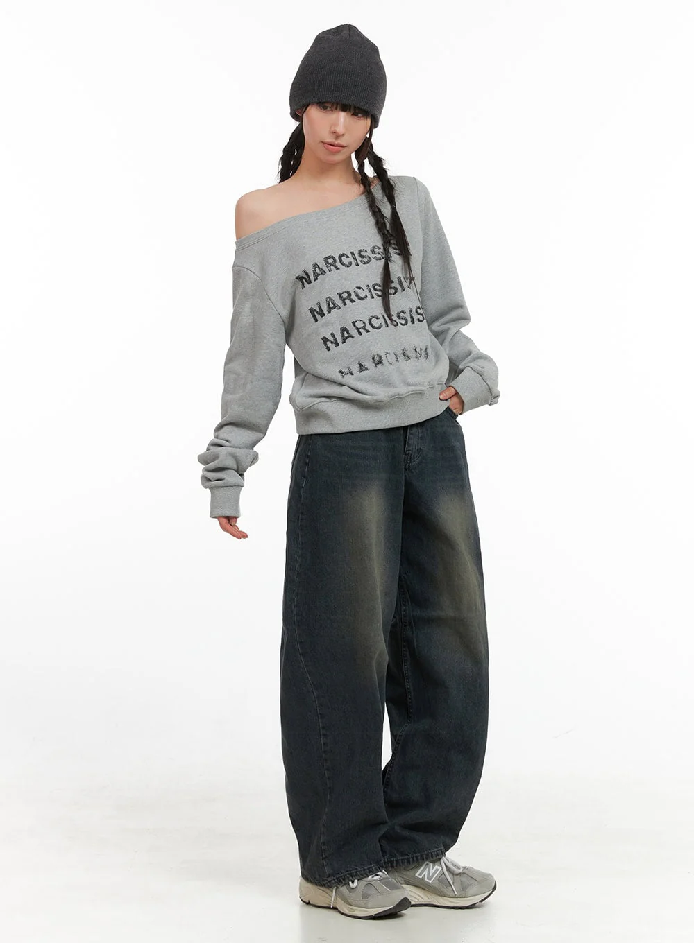 Cozy Lettering Off Shoulder Sweatshirt CG419 - Image 3