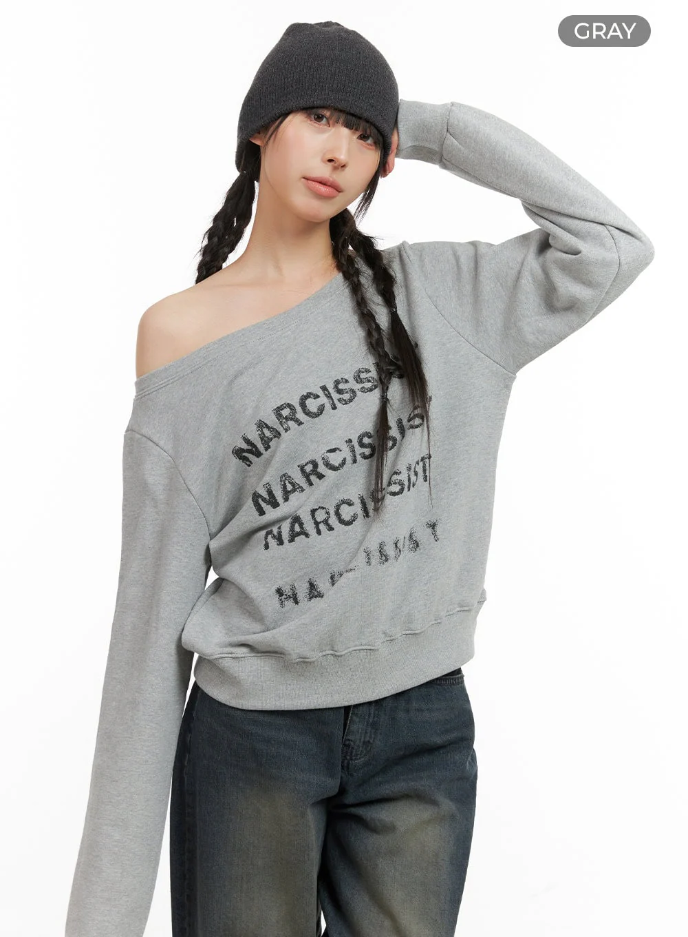 Cozy Lettering Off Shoulder Sweatshirt CG419 - Image 7