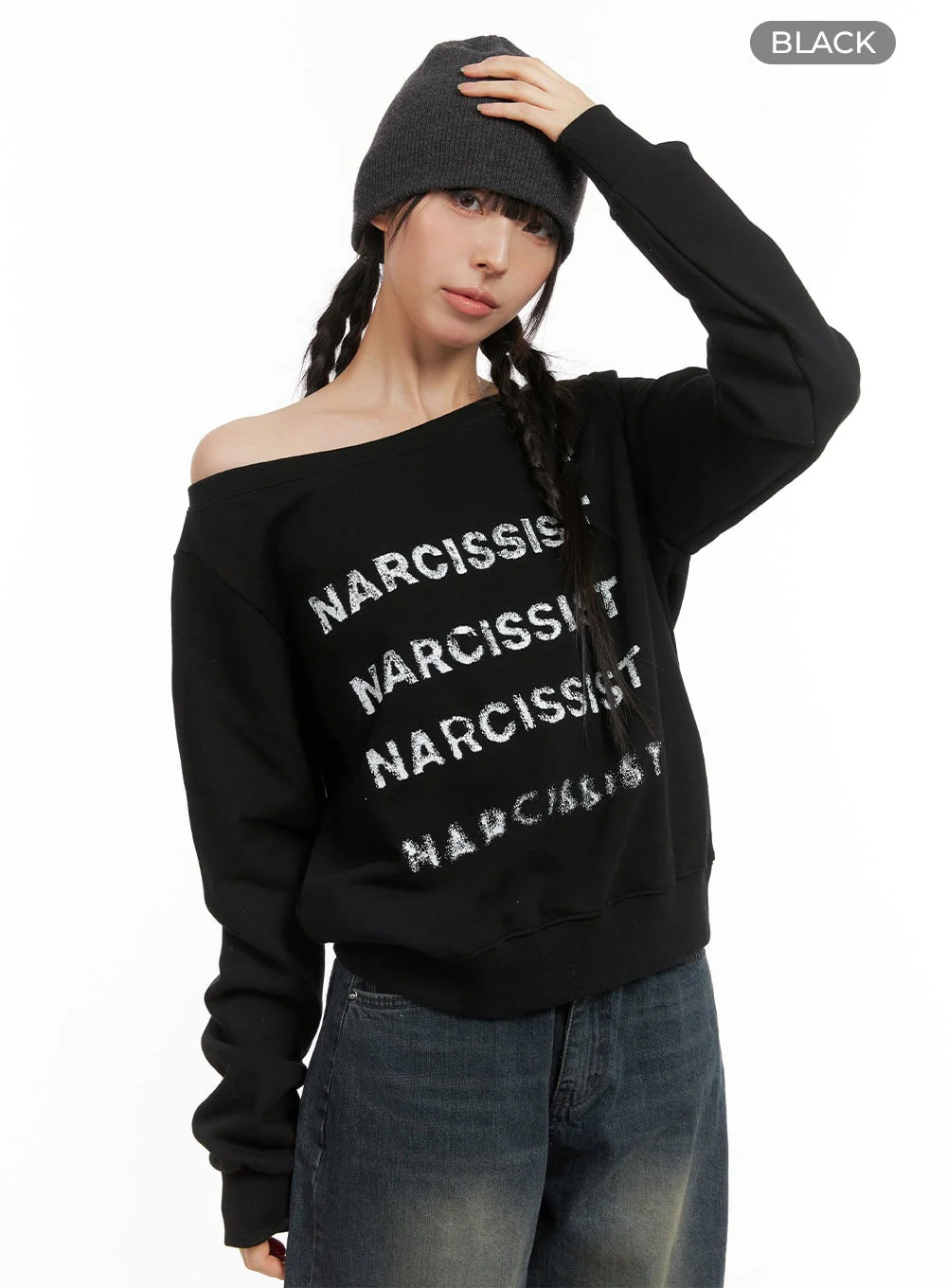 Cozy Lettering Off Shoulder Sweatshirt CG419 - Image 8