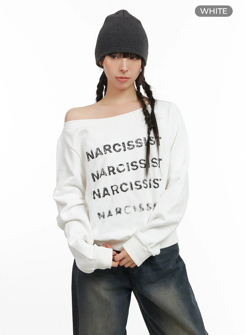 Cozy Lettering Off Shoulder Sweatshirt CG419 - Image 9
