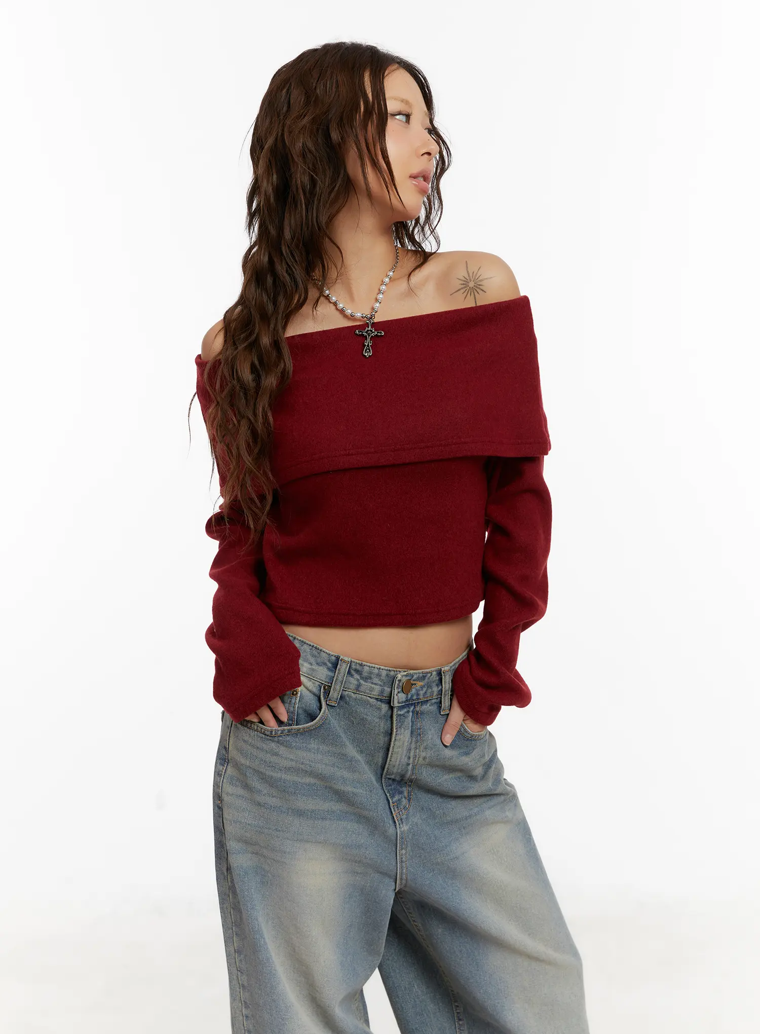 Cozy Off-Shoulder Long Sleeve Knit Top CD517 - Image 3