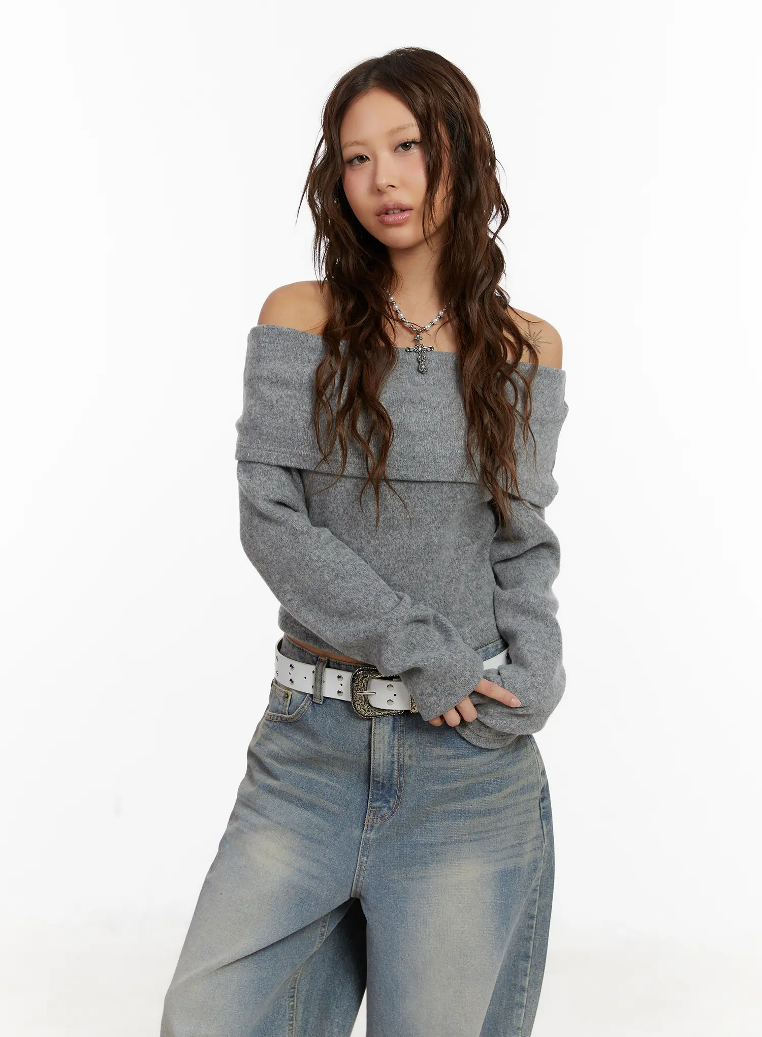 Cozy Off-Shoulder Long Sleeve Knit Top CD517 - Image 8