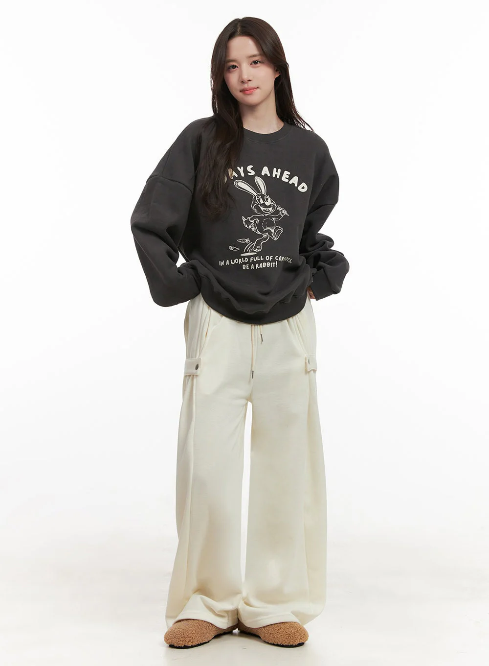 Cozy Pintuck Buttoned Wide-Leg Sweatpants IJ510 - Image 3
