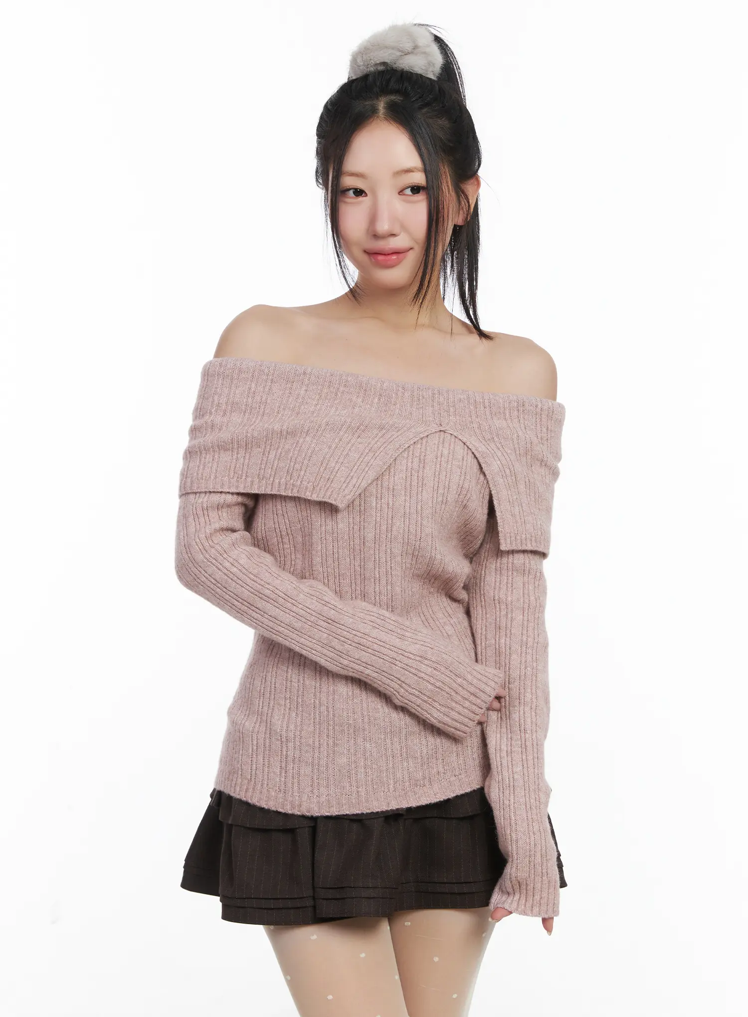 Cozy Ribbed Relaxed Neck Knit Top CD530