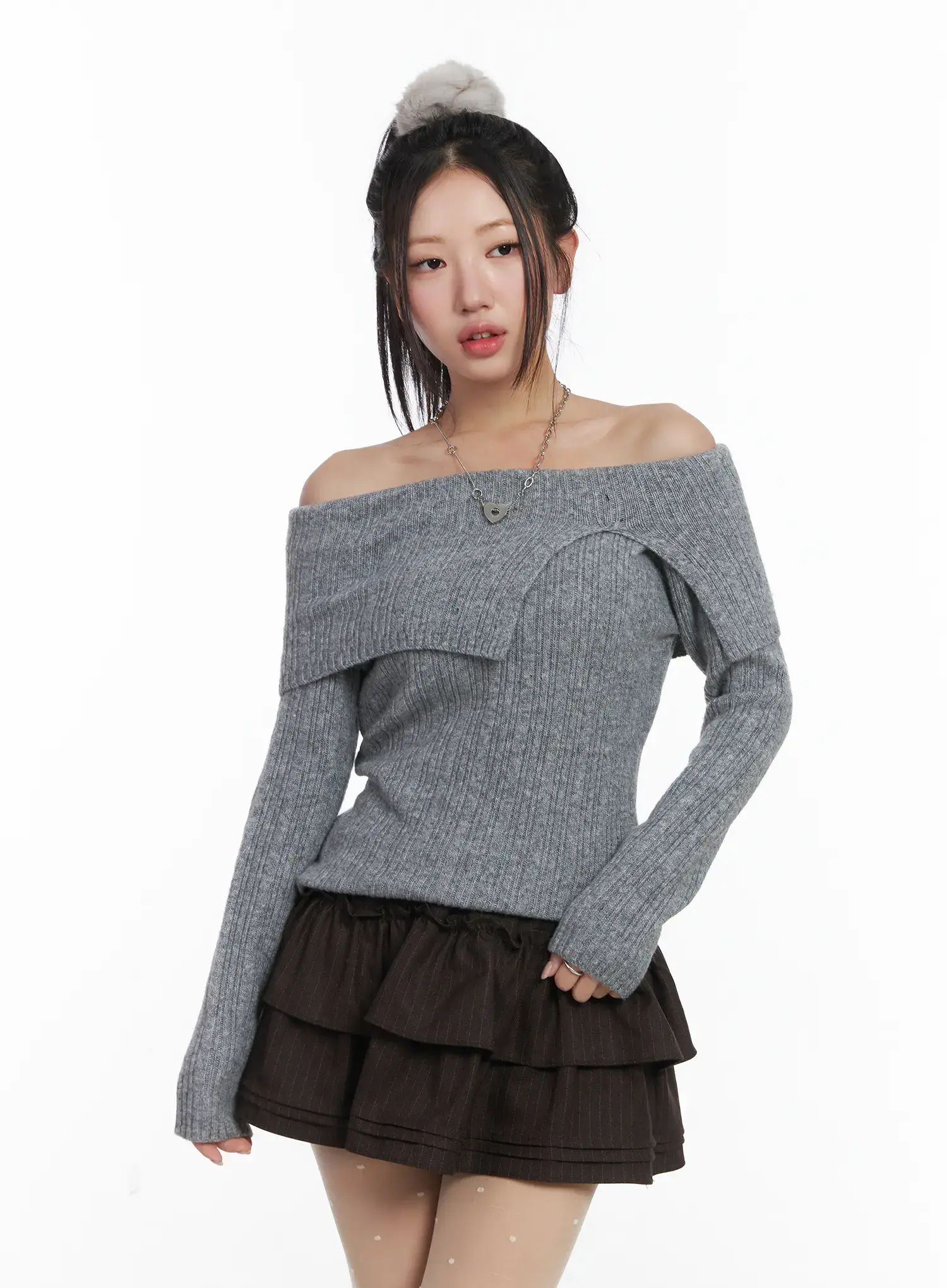 Cozy Ribbed Relaxed Neck Knit Top CD530 - Image 10