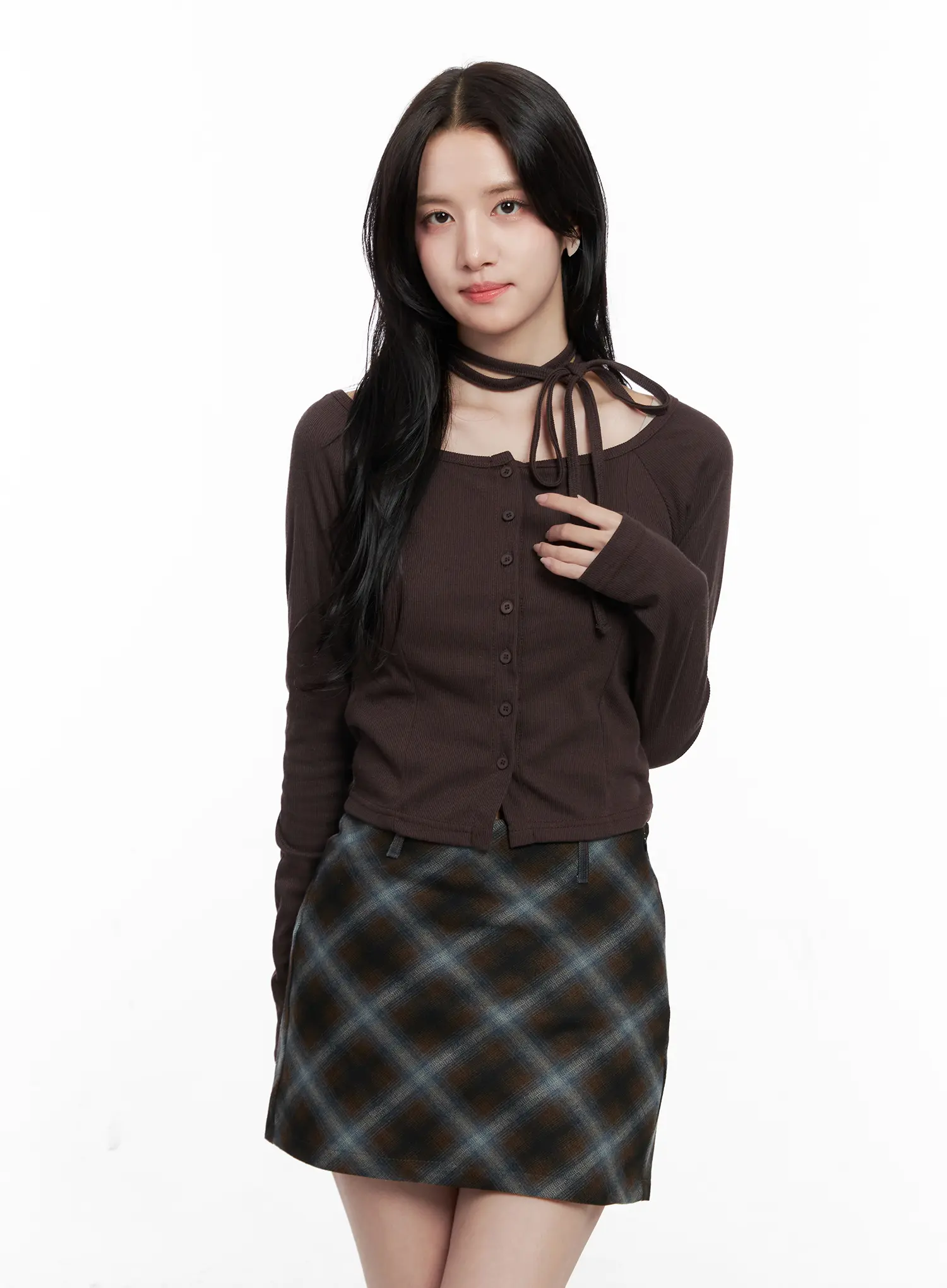 Crop Cardigan With Neck-Strap CO523 - Image 9