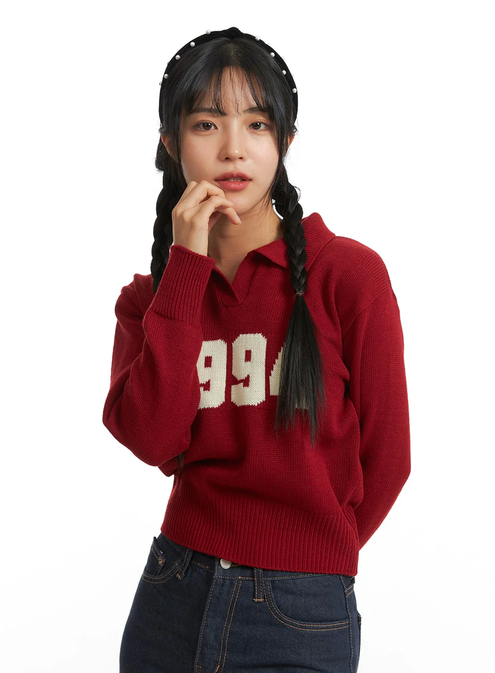 Crop Collar Lettering Sweater OJ404 - Image 6