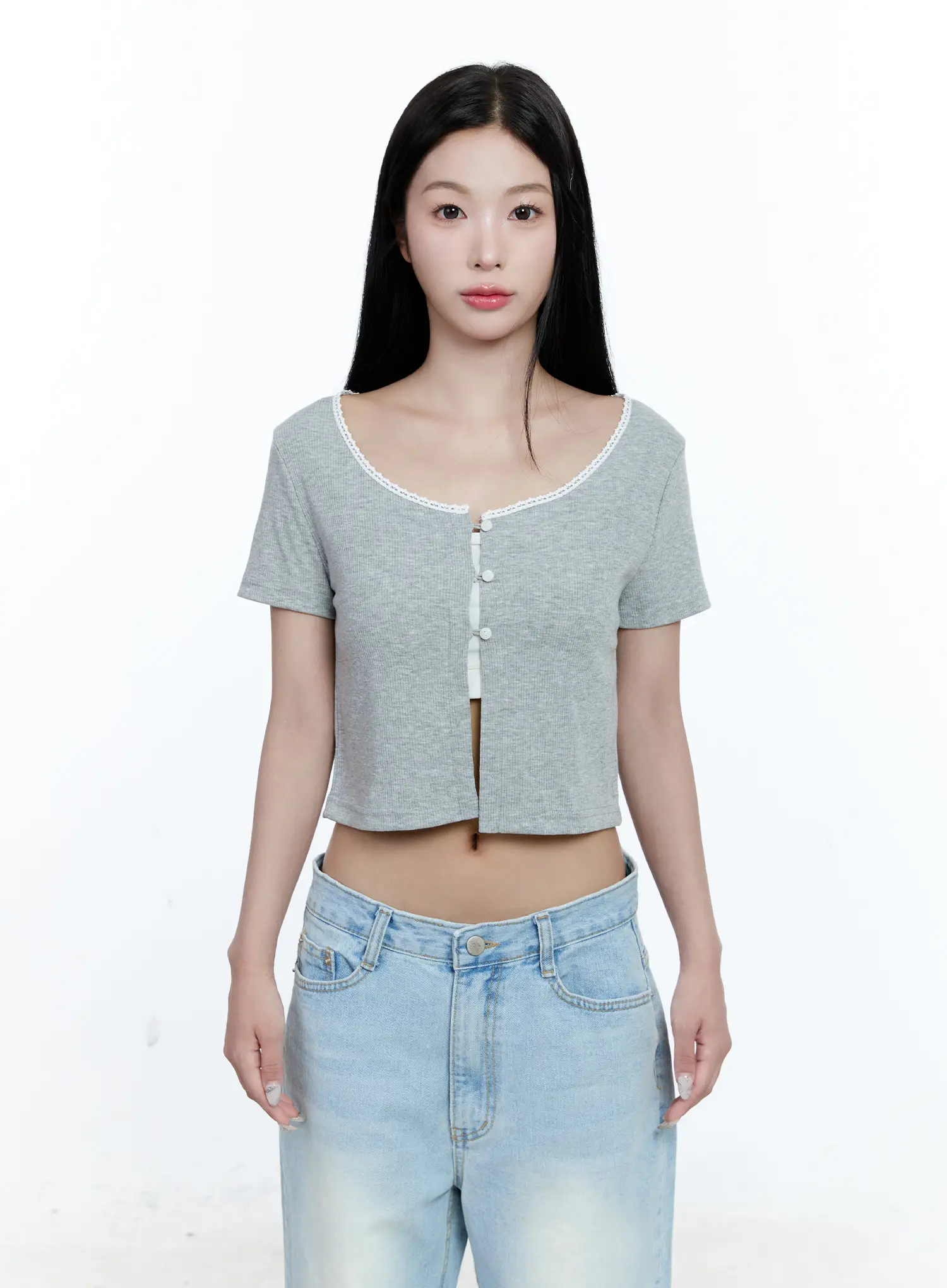 Cropped Button-Up Short Sleeve Cardigan CG512 - Image 10