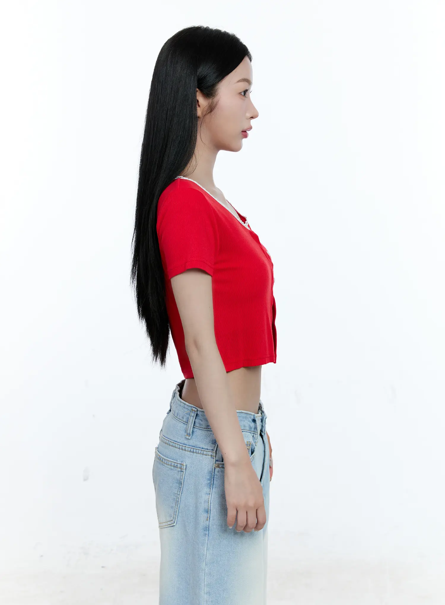 Cropped Button-Up Short Sleeve Cardigan CG512 - Image 4