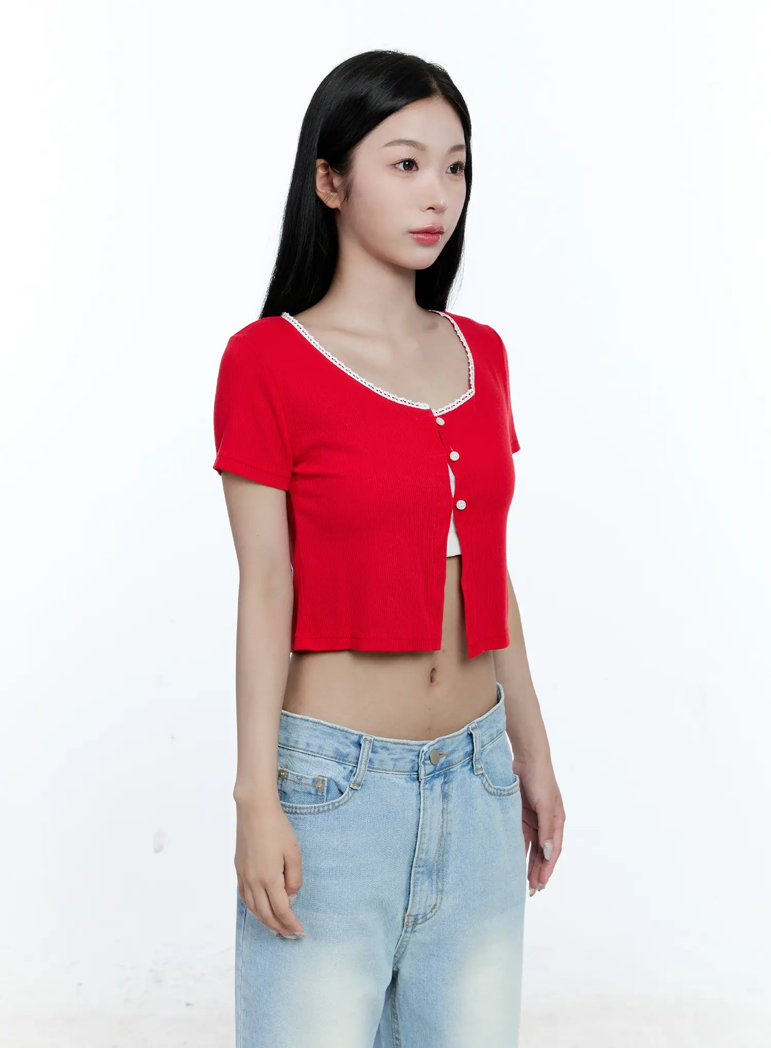 Cropped Button-Up Short Sleeve Cardigan CG512 - Image 9