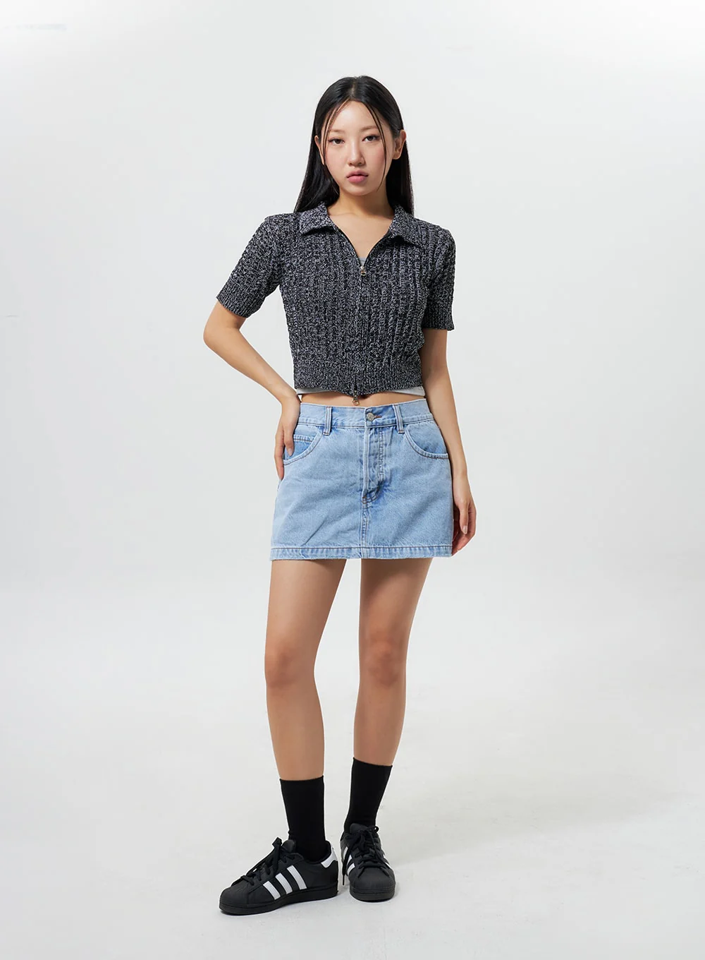 Cropped Knit Zip-Up CY325 - Image 8