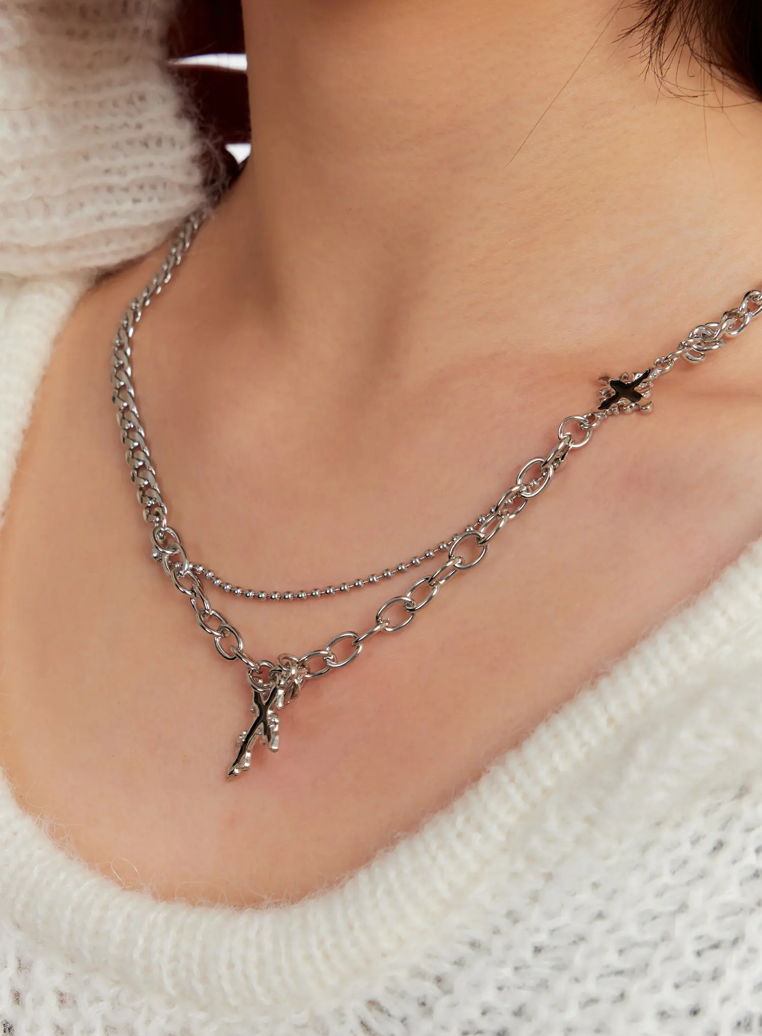 Cross Charm Dual Chain Necklace IO527