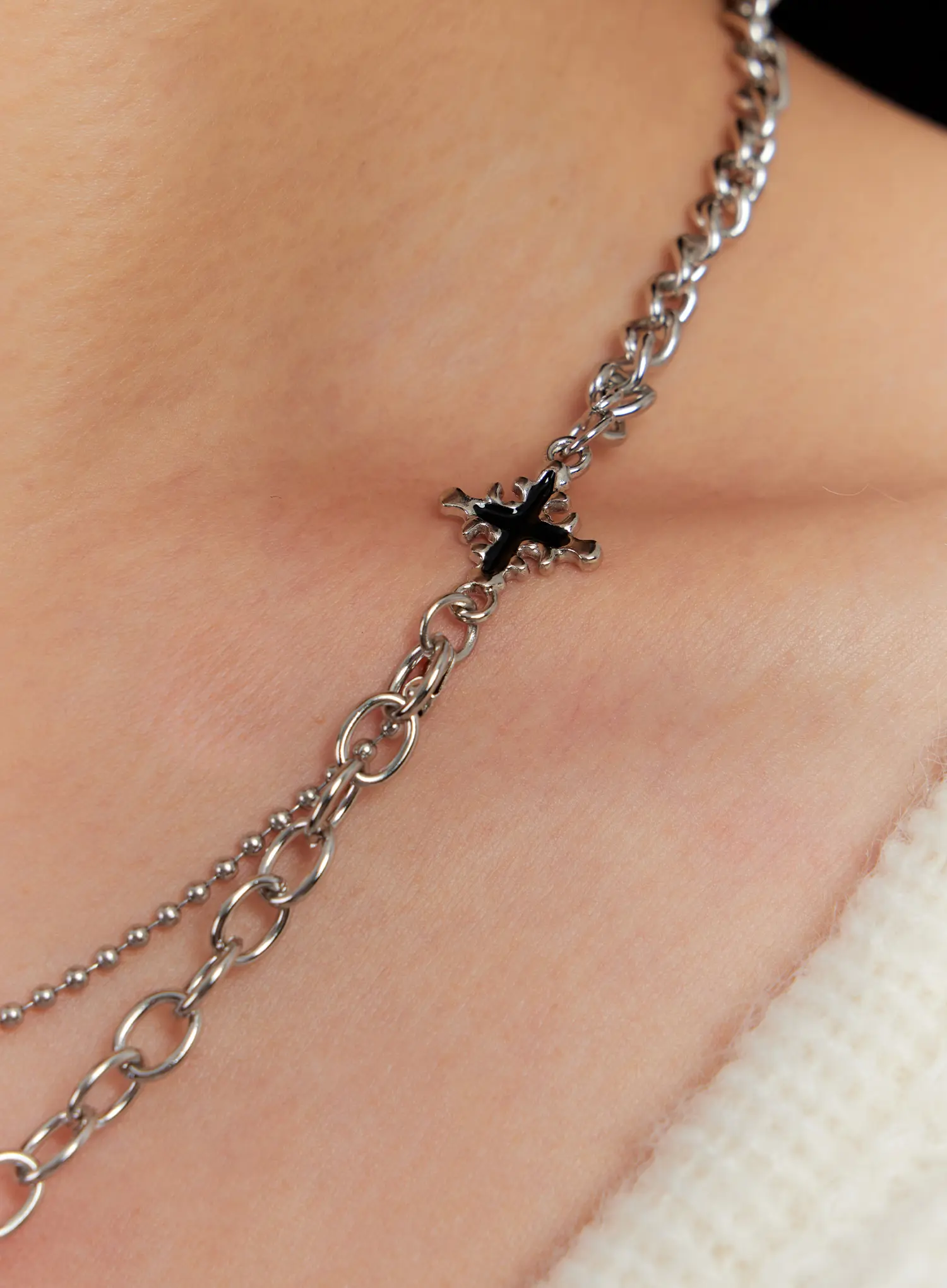 Cross Charm Dual Chain Necklace IO527 - Image 4