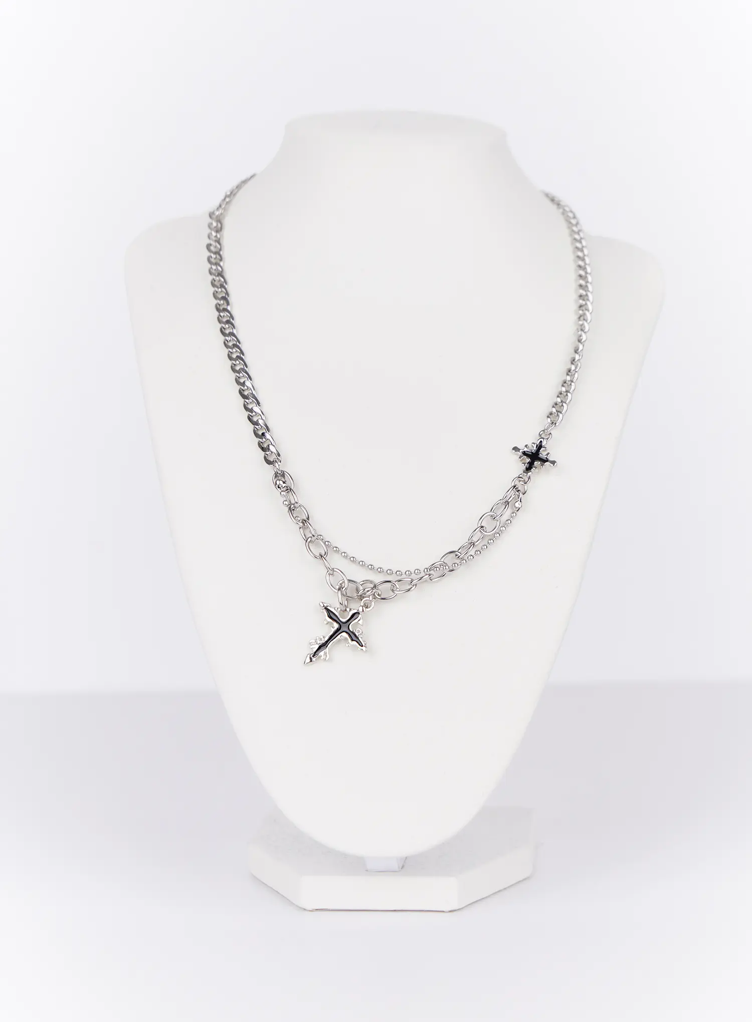 Cross Charm Dual Chain Necklace IO527 - Image 7