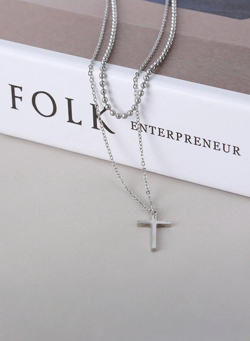 Cross Fender Double Necklace IL403 - Image 3