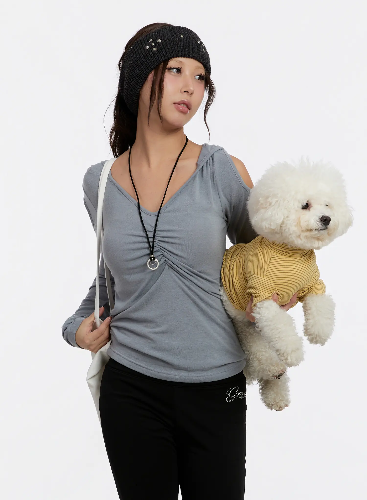Cut-Out Shirred Hoodie CN527