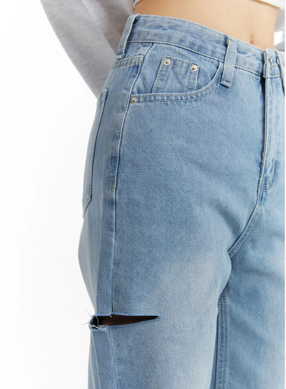 Cut Out Washed Straight Jeans OM421 - Image 6