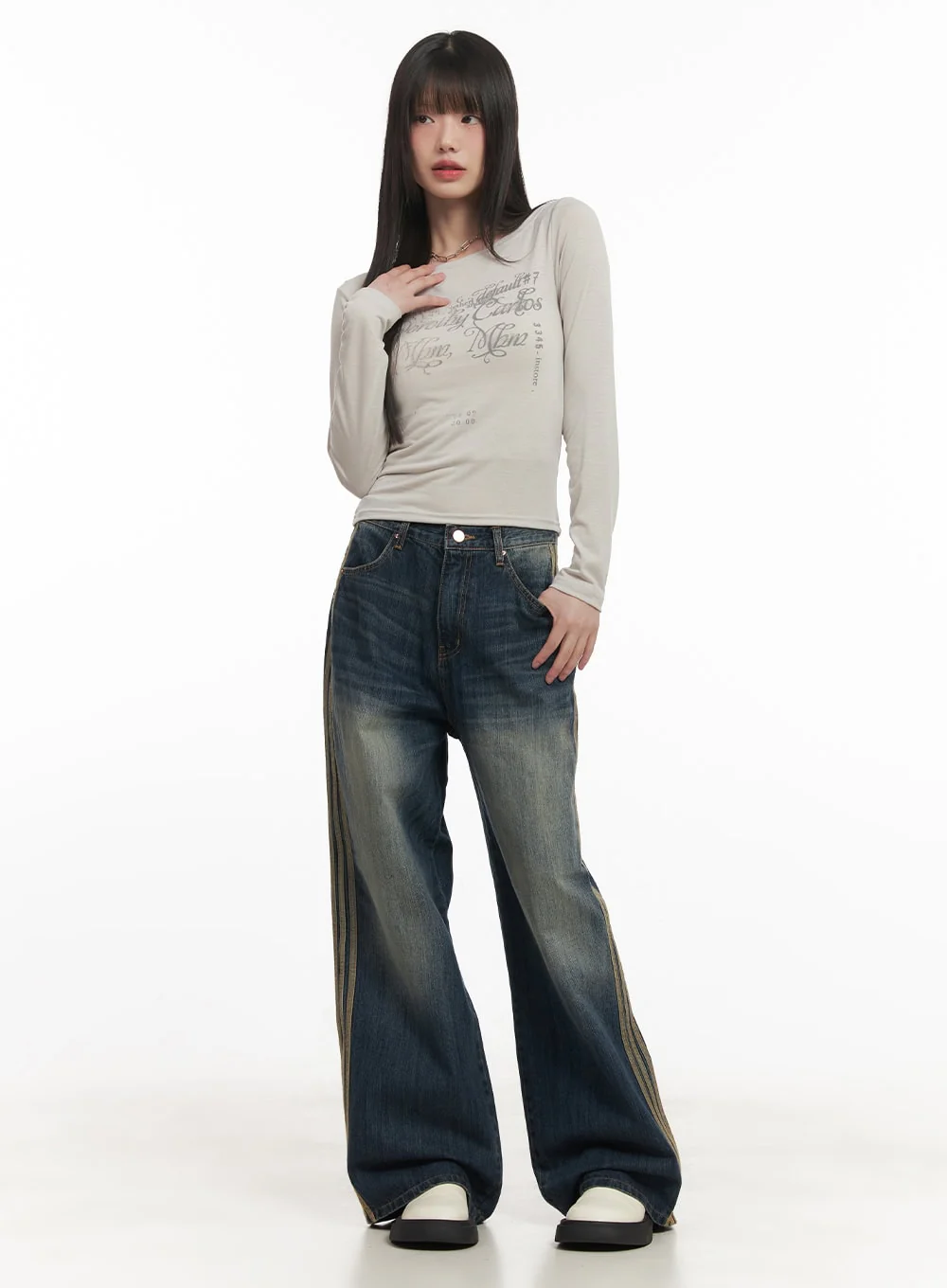 Daisee Striped Wide-Leg Jeans CF518 - Image 2