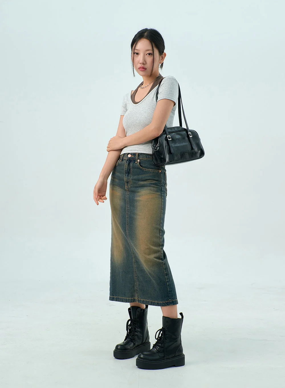 Dark Wash Denim Maxi Skirt CY325 - Image 10