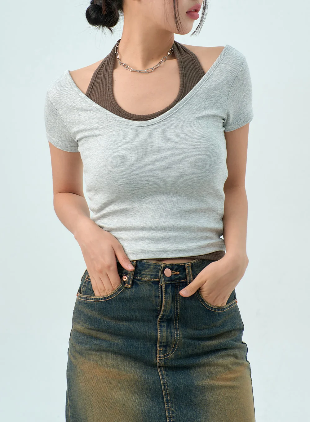 Dark Wash Denim Maxi Skirt CY325 - Image 11
