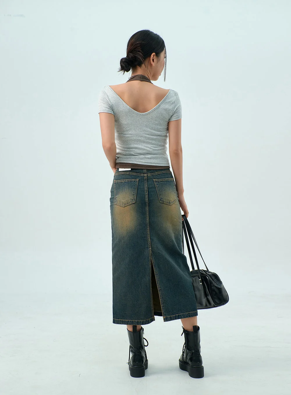 Dark Wash Denim Maxi Skirt CY325 - Image 12