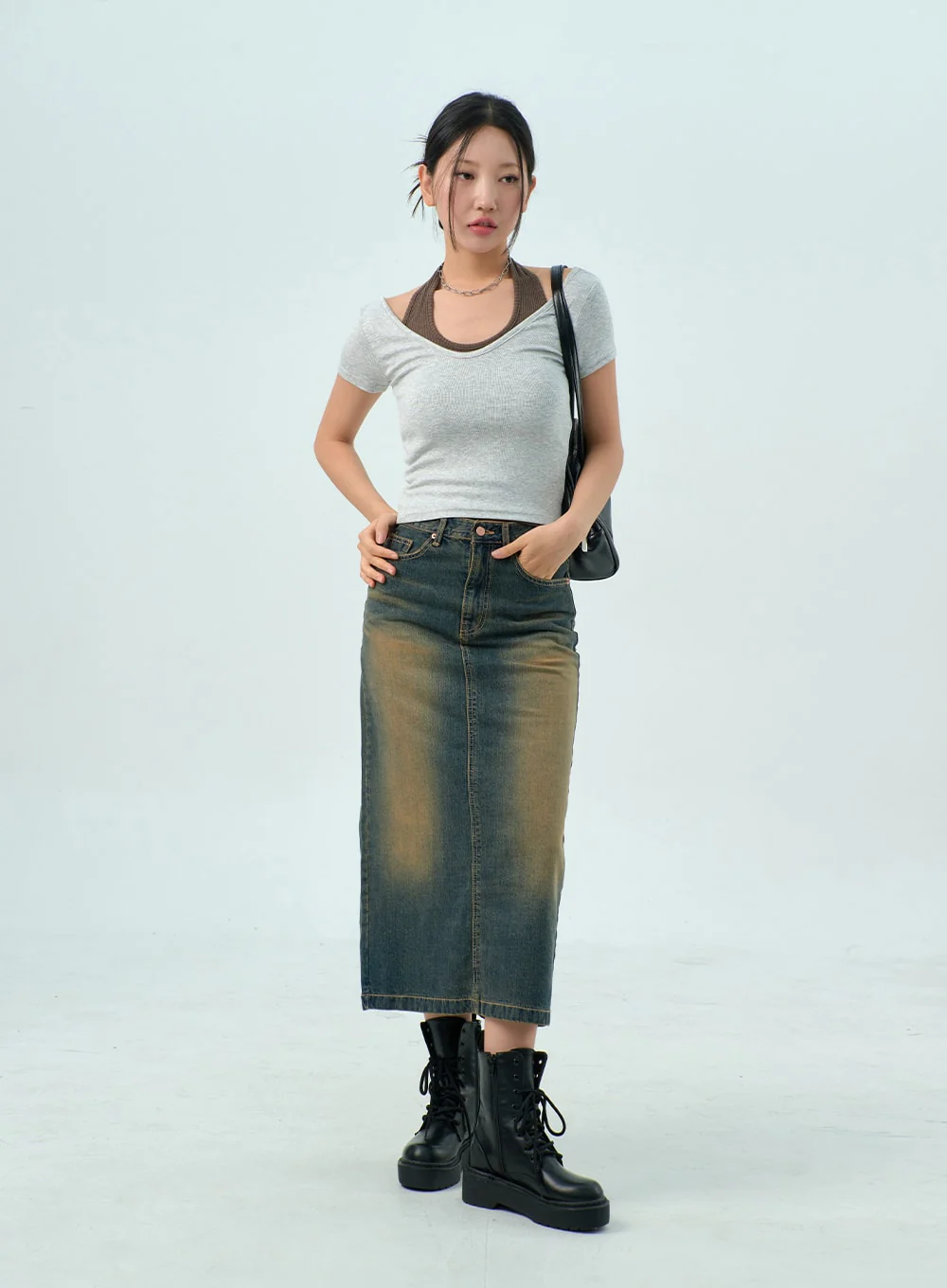 Dark Wash Denim Maxi Skirt CY325 - Image 4