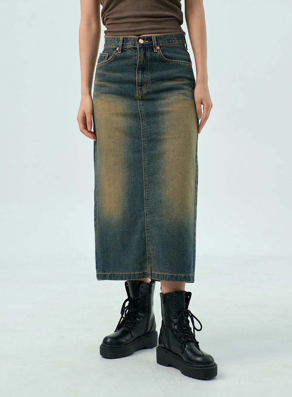 Dark Wash Denim Maxi Skirt CY325 - Image 5