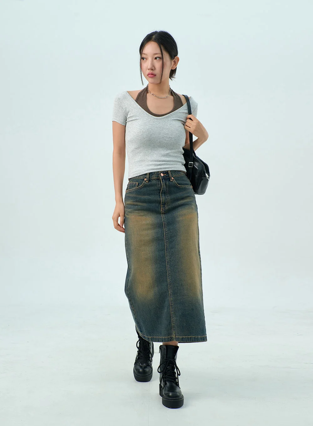 Dark Wash Denim Maxi Skirt CY325 - Image 7