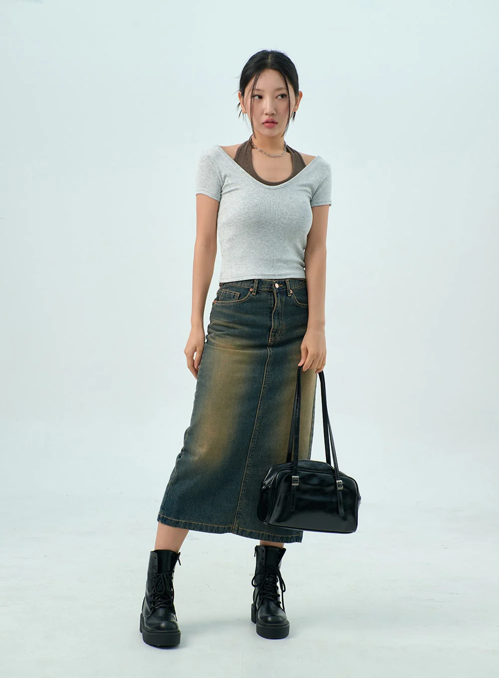 Dark Wash Denim Maxi Skirt CY325 - Image 8